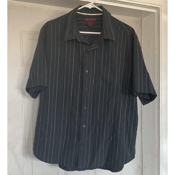 Hawk Other - Hawk Shirt Mens Large Black Striped Short Sleeve Button Up Casual Pinstripe